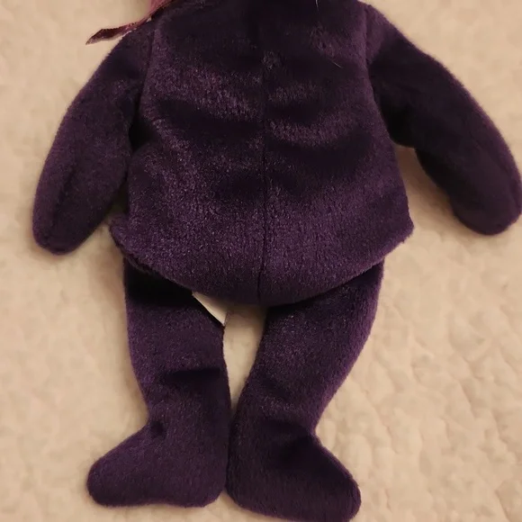Vintage 90' Princess Diana Rosette Floral Embroidery TY Beanie Baby Purple Bear - Picture 6 of 10